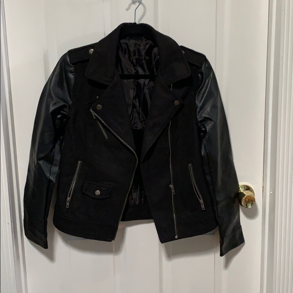 Black faux leather biker jacket